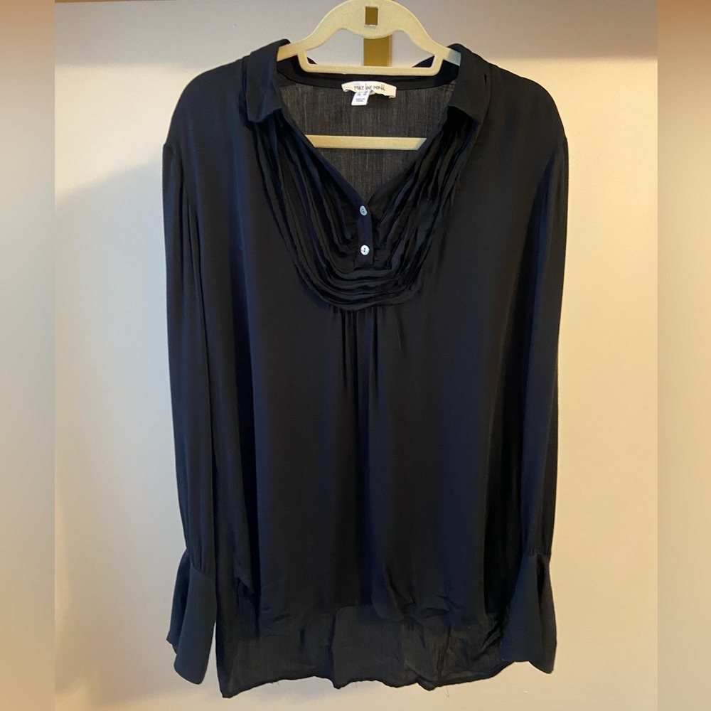 Black Peace Love World Tuxedo Blouse w/ Bell Sleeves, Size 12